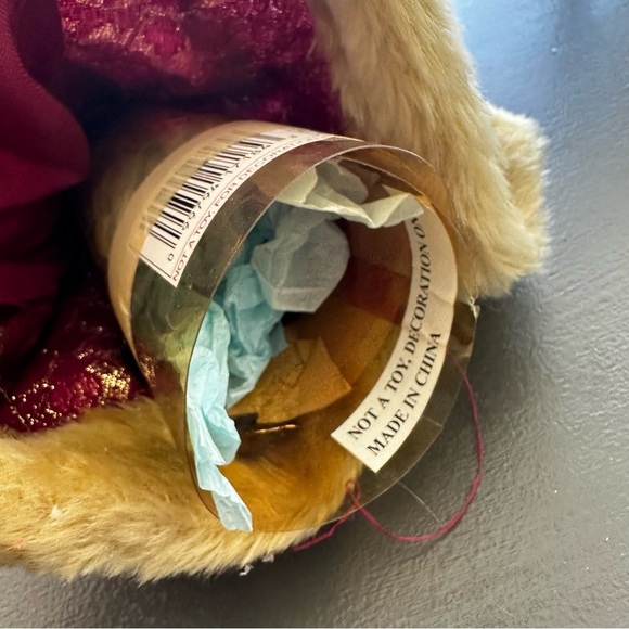 Vintage Christmas Angel Tree Topper Victorian Porcelain Red Feathers Wings Gold - Picture 12 of 13